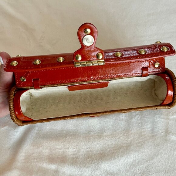 MICHAEL KORS - Santorini Wicker Rattan Orange Leather Clutch - Picture 6 of 9